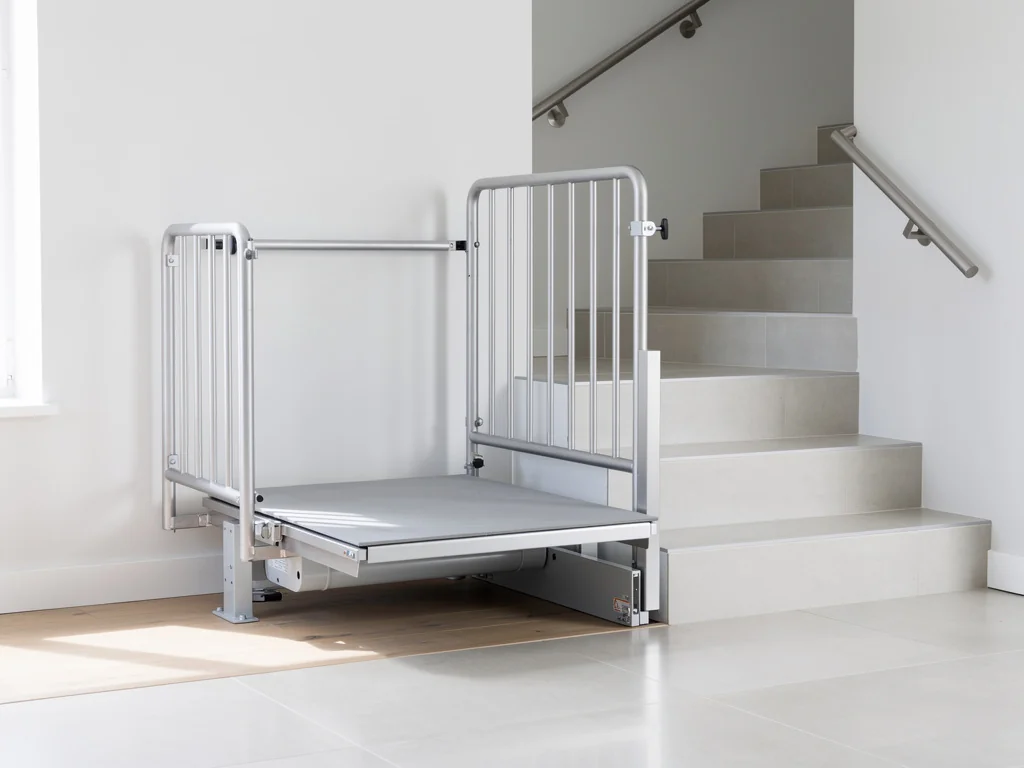 Plateforme élévatrice pour fauteuil roulant installée à l'intérieur d'une maison